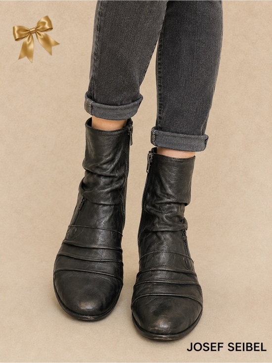 Josef Seibel Shoes - Josef Seibel Tina Black Leather Ankle Boots Side Zip Comfort Shoes EU 38 US 7